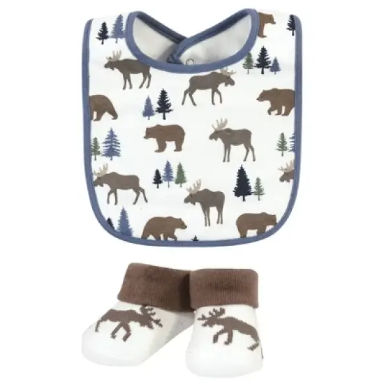 Hudson Baby Infant Boy Cotton Bib and Sock Set, Moose Bear, One Size image {3}