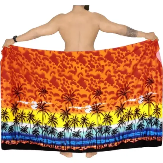 LA LEELA Men's Sarong Bath Hawaiian Pareo Wrap One Size Orange image {4}