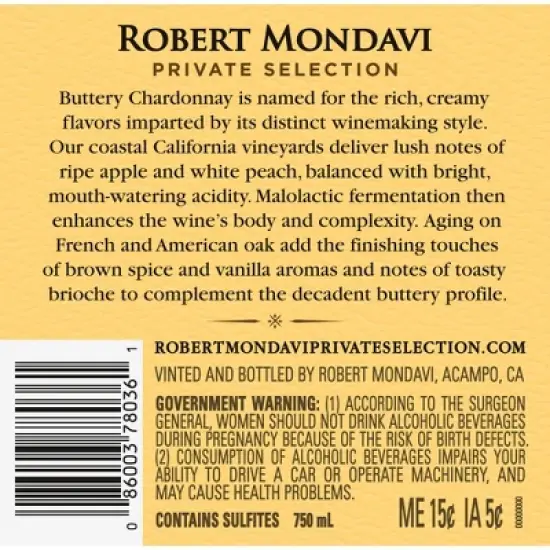 Robert Mondavi Private Selection Buttery Chardonnay White Wine - 750ml Bottle image {10}