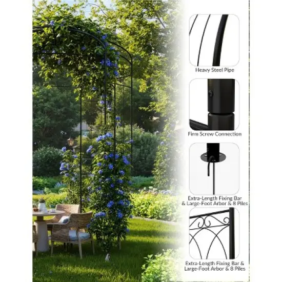 GustoWave French Style Birdcage Shape Heavy Duty Gazebo, Pergola Pavilion Arch Arbor Plants Stand Rack for Wedding, Climbing Vines, Black image {2}
