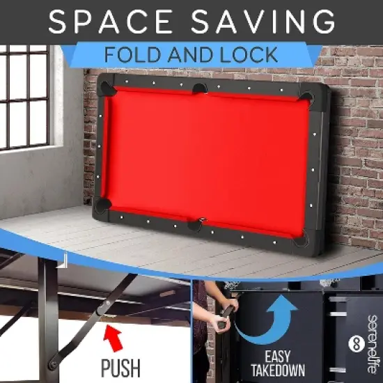 SereneLife SLPLTB76RD 76" Portable and Foldable Pool Table with Accessory Kit (Red) image {3}