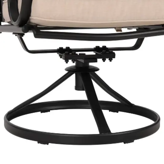 7pc Outdoor Dining Set with Svivel Chairs with Cushions & Large Metal Rectangle Table with Umbrella Hole - Captiva Designs image {11}