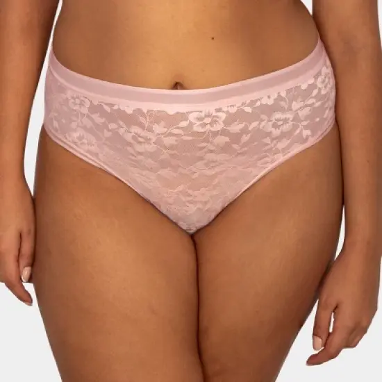 Curvy Couture Women's Plus Size No-Show Lace High Cut Brief Panty image {7}