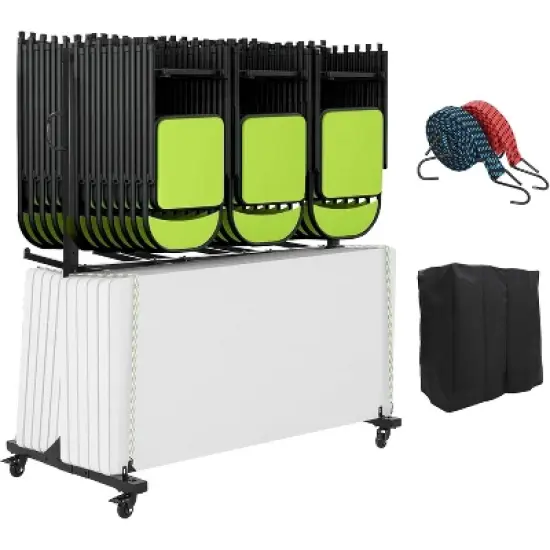 Folding Chair Rack on Wheels,Heavy Duty Metal Folding Chair Storage Cart Dolly, Holds Up to 42 Chairs or 6 Tables, 265 Lbs Capacity, Black image {9}
