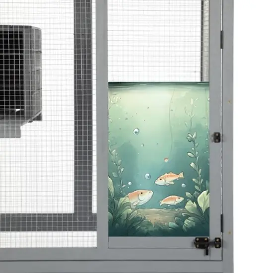 SEVOBAL Pet Crates and Houses Cat Window Catio Wood Enclosure Wheels Lockable Doors for Outdoor and Indoor, Gray, 31.5"*31.5"*70.28" image {3}