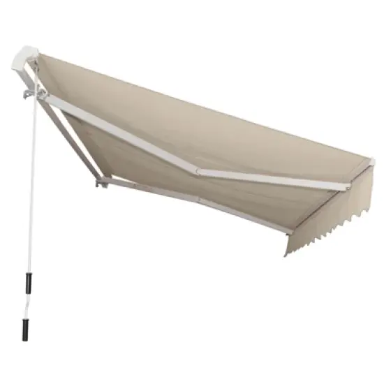 Outsunny 12' x 8' Patio Awning Canopy Retractable Sun Shade Shelter with Manual Crank Handle for Patio, Deck, Yard, Cream White image {7}