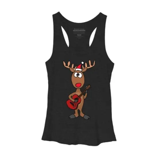 Women's Design By Humans Funny Cool Christmas Reindeer Playing the Guitar By SmileToday Racerback Tank Top image {3}