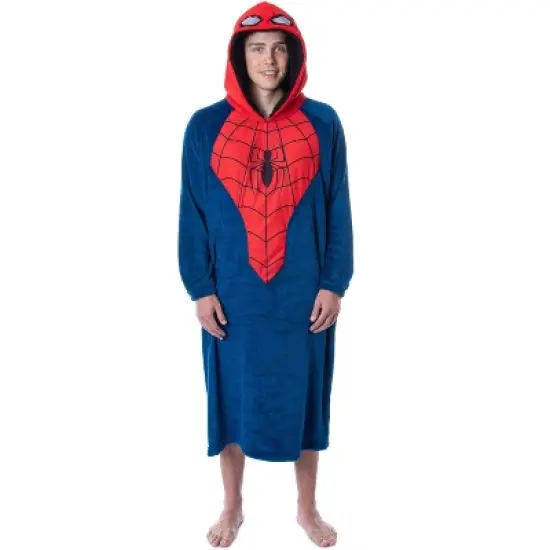 Marvel Mens' Spider-Man Logo Hooded Costume Pullover Pajama Outfit Blue image {5}