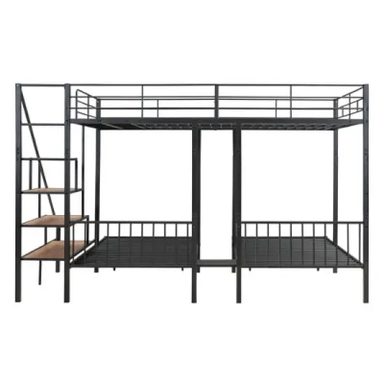 Full over Twin-Twin Triple Bunk Bed with Drawers and Staircase - ModernLuxe image {9}