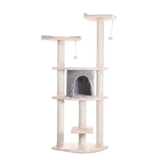Armarkat 64" Real Wood Cat Tree With Scractch Sisal Post, Soft-side Playhouse,  A6401, Almond image {1}
