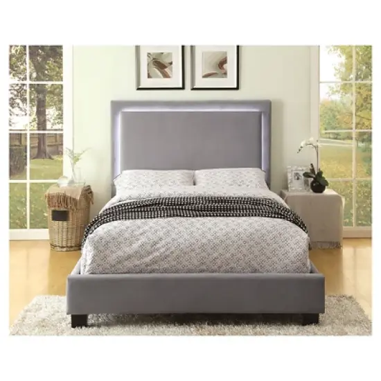 Shanelle Modern Fabric Platform Bed with Led Trim - miBasics image {2}