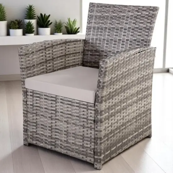 Mshliw 4-Piece Outdoor PE Wicker Furniture Set, Patio Gray Rattan Sectional Sofa with Washable Cushions for Garden, Porch, or Balcony image {10}