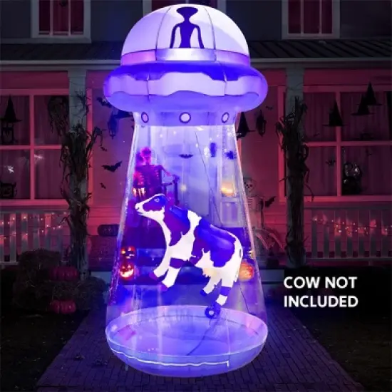 Joyfy 9 FT Halloween Inflatable Outdoor Decoration, Inflatable Purple UFO with Built-in LEDs for Halloween Party Yard Garden Lawn Outside Decoration image {4}
