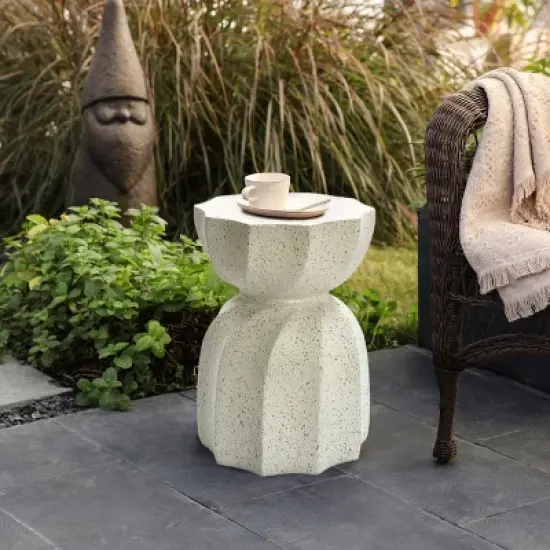LuxenHome Off White with Gray Cement Hourglass Side Table image {1}