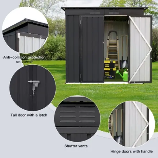 GDFStudio Virginia Modern 6ft x 4ft Outdoor Metal Storage Shed with Two Integrated Punched Vents image {5}