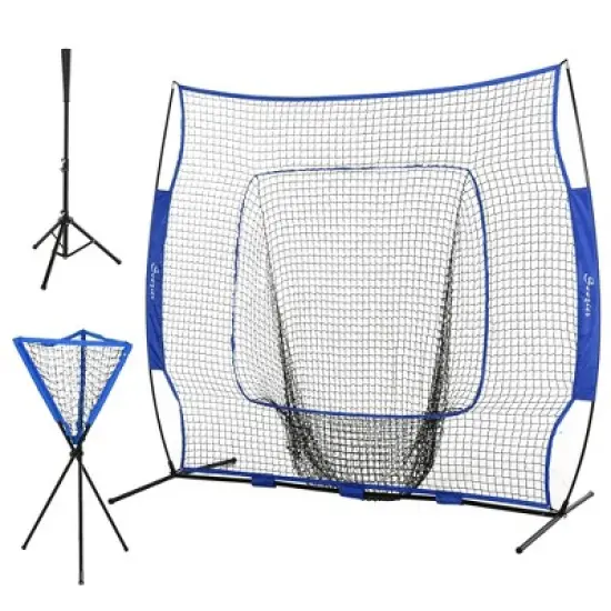 Soozier 7.5'x7' Baseball Practice Net Set w/ Catcher Net, Tee Stand for Pitching, Fielding, Practice Hitting, Batting, Backstop, Blue image {2}