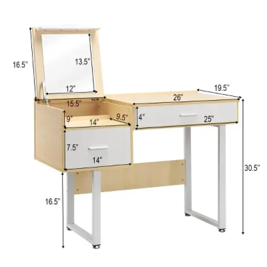 Costway Vanity Table Flip Top Square Makeup Table Writing Table image {1}