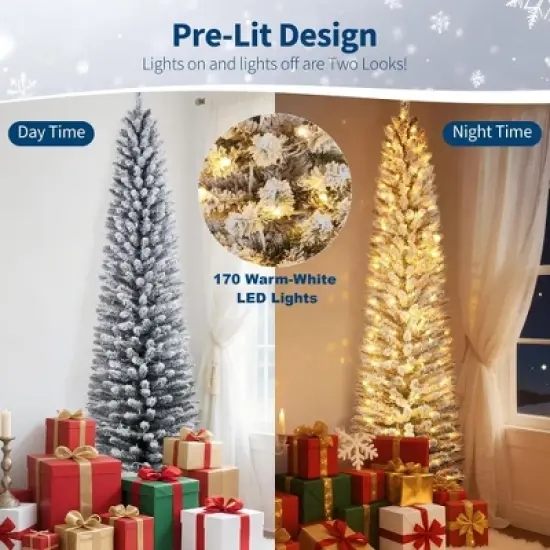 Artificial Christmas Tree &ndash; Snow Flocked Full Tree with Warm Incandescent Lights, Branch Tips & Foldable Stand, Holiday Decoration for Home & Party image {1}