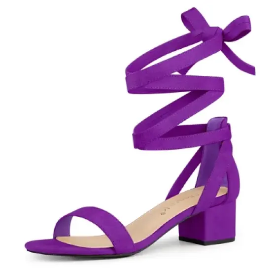Allegra K Women's Open Toe Block Heel Lace Up Sandals image {16}