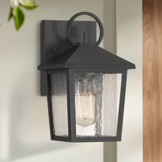 John Timberland Westmont 10 1/2" High Modern Outdoor Wall Light Fixture Mount Porch House Exterior Weatherproof Sand Black Aluminum Seeded Glass Shade image {1}