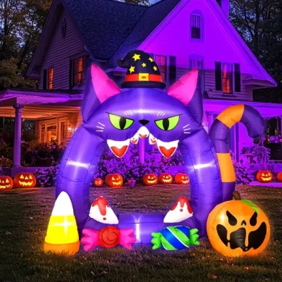 Fun Little Toys 7.3FT Halloween Decorations - Outdoor Inflatable Pumpkin Photo Frame with Candies, Built-in LEDs for Blow Up Decor image {2}