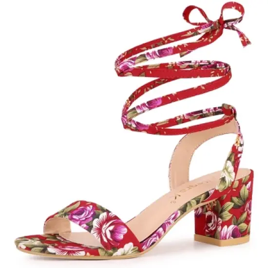 Allegra K Women's Block Heel Lace Up Heel Sandals image {10}