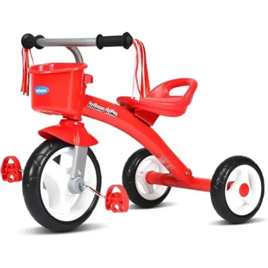 Costway Kids Tricycle Rider with Adjustable Seat Storage Basket Premium Quiet Wheels Non-Slip Handle Red\Green image {10}