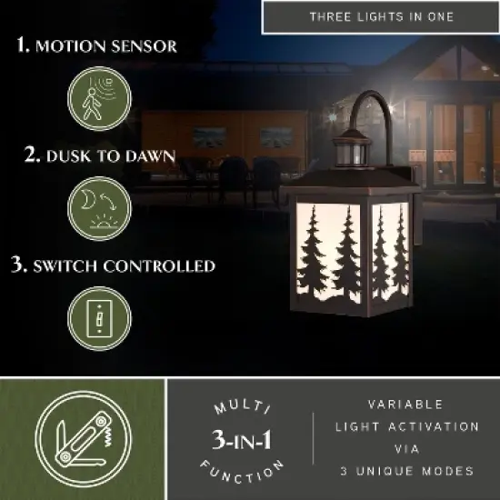 VAXCEL Yosemite Bronze Motion Sensor Dusk to Dawn Rustic Outdoor Wall Light White Glass image {1}