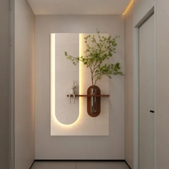 KWPZQEB Sandstone Wall Decor with Adjustable 3-Color LED and Simulated Green Plants, Glass Vase, Rabbit Statue, PVC Wall Art for Living Room, Hallway image {2}