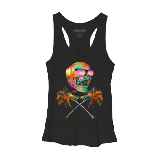 Women's Design By Humans Palm Tree Summer Cross Bones By Johnthan Racerback Tank Top image {2}