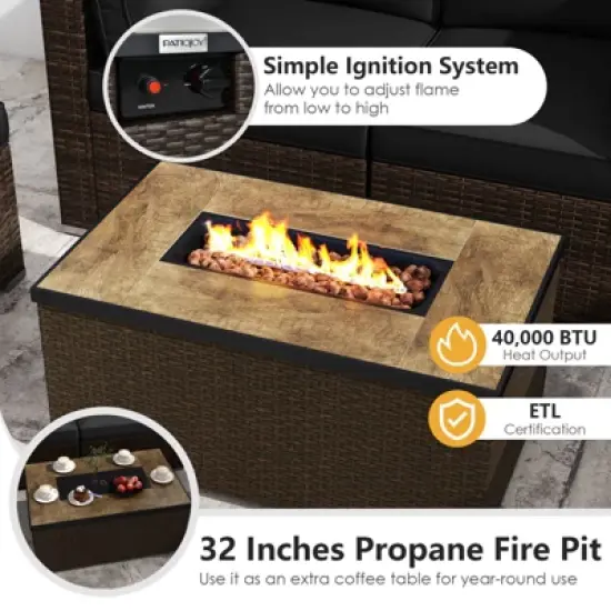 Costway 7 Pieces Outdoor Furniture Set with 32" Fire Pit Table and Propane Tank Cover Black/Navy/Red/White/Turquoise image {5}