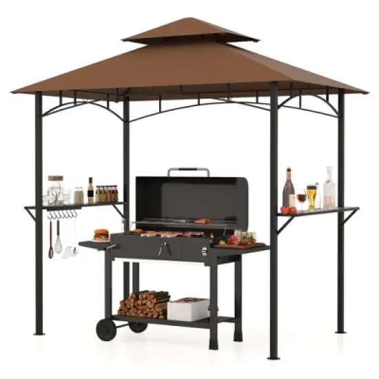 Costway 8' x 5' Grill Gazebo with 2 Shelves 7 Hooks Metal Frame Soft Top Beige/Brown/Gray/Wine image {11}