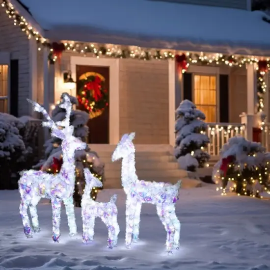 LuxenHome 3-Piece Multi-Color Snowflake Deer Family Outdoor Holiday Decoration with 340 Lights White, Multi image {3}