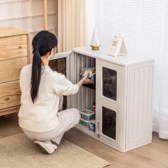 Syemin Outdoor Storage Shed, Vertical Tall Tool Shed with Five Shelves, Lockable Door for Patio, Backyard and Lawn, White, 28.9"*13.3"*30.1" image {1}