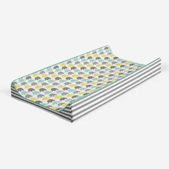 Bacati - Elephants Mint/Yellow/Gray Elephants Changing Pad Cover image {1}