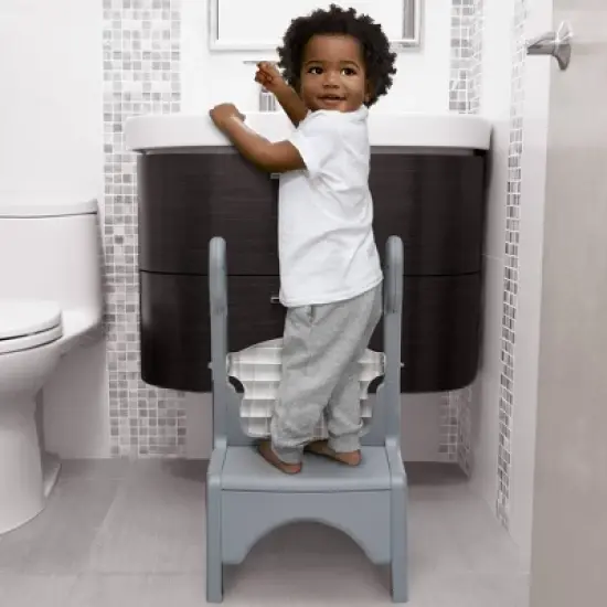 Delta Children Little Jon-EE Adjustable Potty Seat and Step Stool - White/Gray image {2}