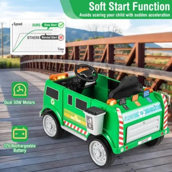 Costway Ride on Garbage Truck with Remote Control Trash Bin Shovel Lights Sound Effects image {8}