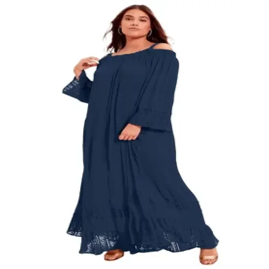 June + Vie by Roaman's Women&rsquo;s Plus Size Off-The-Shoulder Sundrop Maxi Dress image {3}