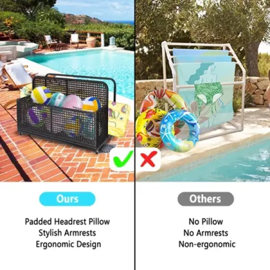 Outdoor PE Rattan Poolside Float Storage Box with Rolling Wheels, Durable Patio & Beach Organizer for Floaties and Accessories image {3}