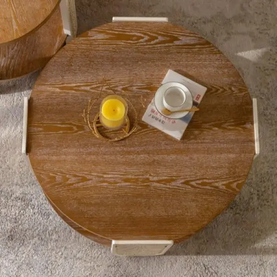 ORRD Carved Wood Coffee Table - Retro End Table with Double Storage, Small Side Table for Living Room, Palace Style Bedside Table image {3}