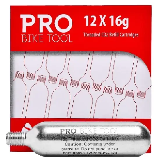 PRO BIKE TOOL 16g Threaded CO2 Cartridges for Bike Tire Inflators, 12-packs image {2}