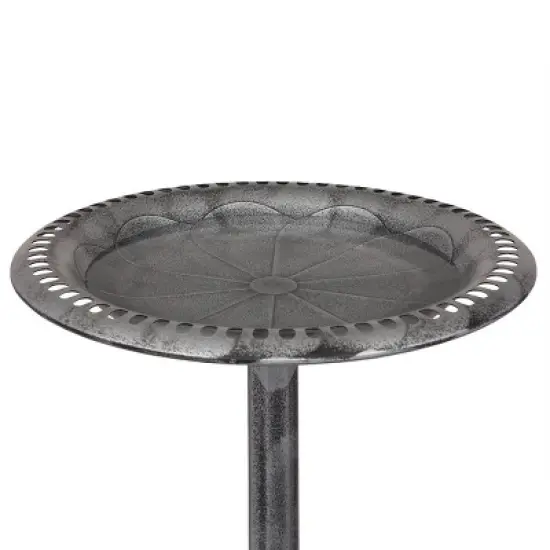 Alpine Corporation 28" Polyresin Pedestal Bird Bath With Scrollwork Base & Ground Stakes Gray image {2}