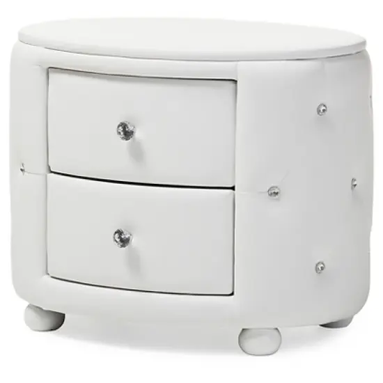 Davina Hollywood Glamour Style Oval 2 - Drawer Faux Leather Upholstered Nightstand - Baxton Studio image {7}