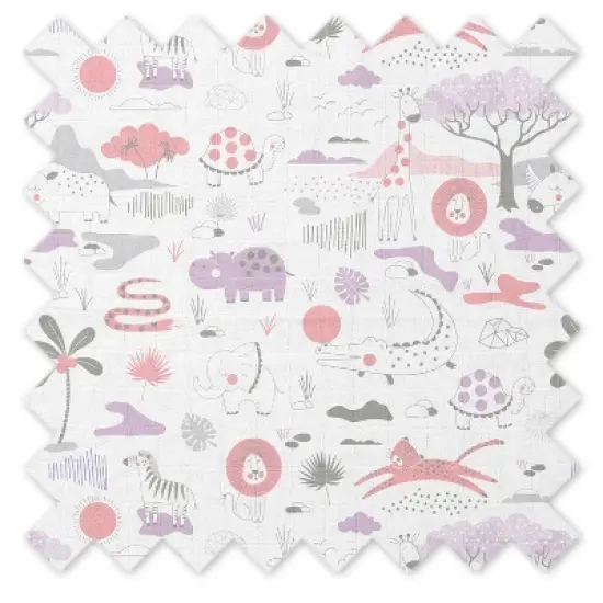 Bacati - Jungle Safari Lilac/Coral Muslin Quilted Changing Pad Cover image {7}