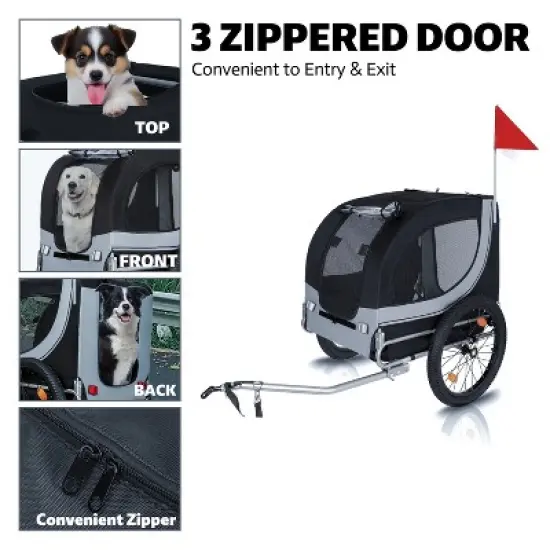 KTMBDW Large Folding Bike Trailer for Dogs&ndash;66LB Capacity All-Terrain Pet Carrier, Durable Steel Frame for Cycling, Jogging,Camping, Outdoor Adventures image {1}