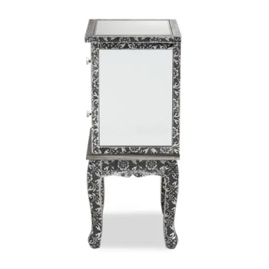 Wycliff Metal and Mirrored Glass 2 Drawer Nightstand Dark Gray/Silver - Baxton Studio image {4}