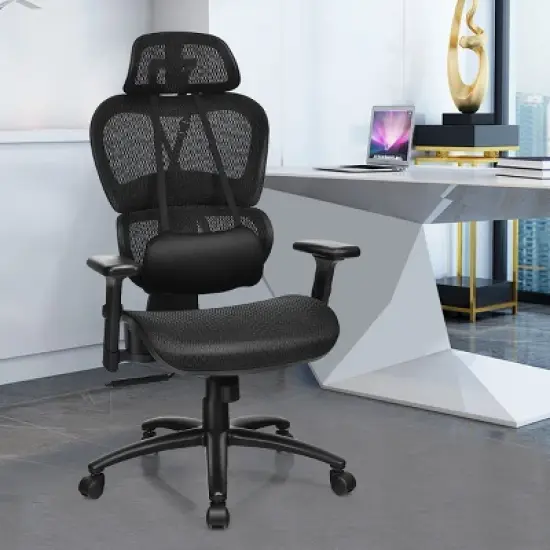 Mesh Office Chair Recliner High Back Adjustable with Headrest & Lumbar Support image {3}