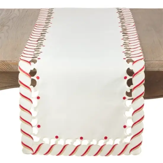 Saro Lifestyle Candy Cane Stripe Border Christmas Holiday Table Runner image {4}
