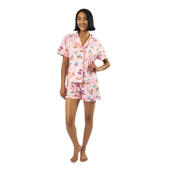 Hello Kitty & Friends Floral Character Print Women's Pink Sleep Shirt & Shorts Set image {1}