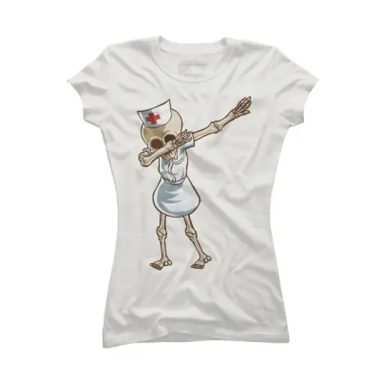 Junior's Design By Humans Halloween Dabbing Funny Skeleton Nurse RN Costume Gift By COVI T-Shirt image {7}